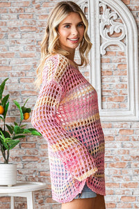 Pink Crochet Long Sleeve Knitted top
