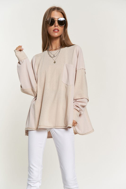 Cream Solid Loose Knit Top