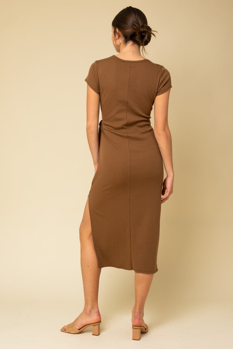 Mocha Midi Side Tie Dress