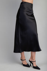 Black Satin Midi Skirt