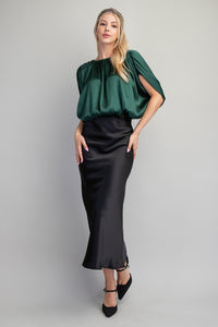 Black Satin Midi Skirt