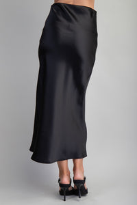 Black Satin Midi Skirt