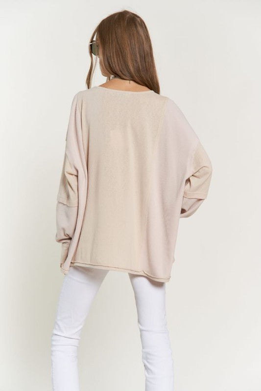 Cream Solid Loose Knit Top