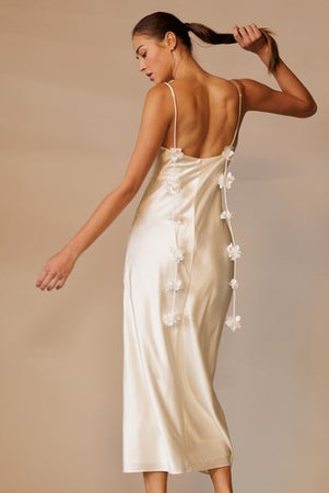 satin midi dress ivory The Ivory Silky Satin Midi | Black Button up Top